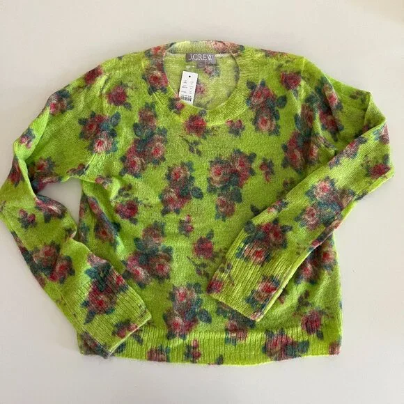 NWT J.Crew Brushed wool blend crewneck sweater / lemon rose garden - Picture 2 of 10